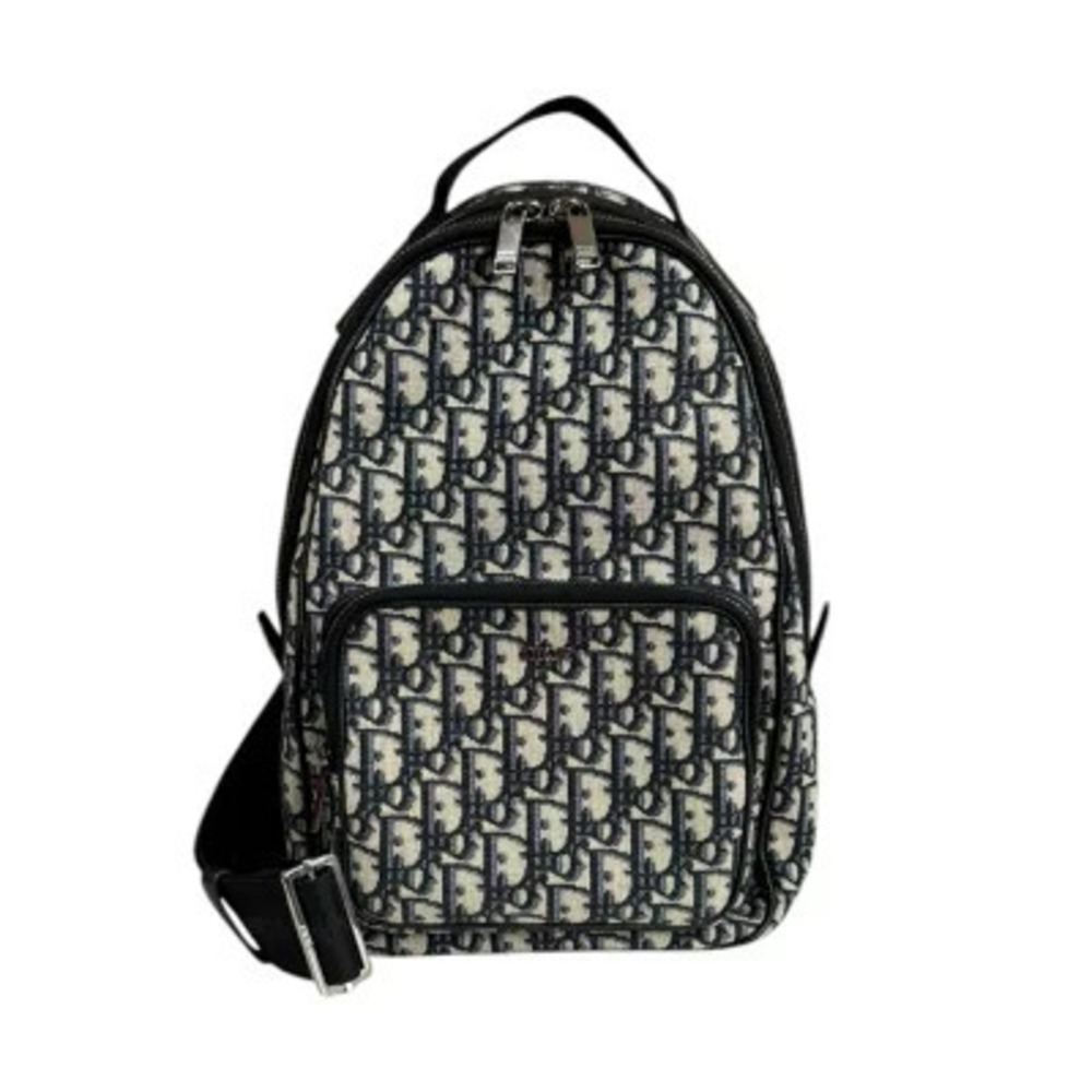 Christian Dior Oblique Body Bag Canvas Navy Blue